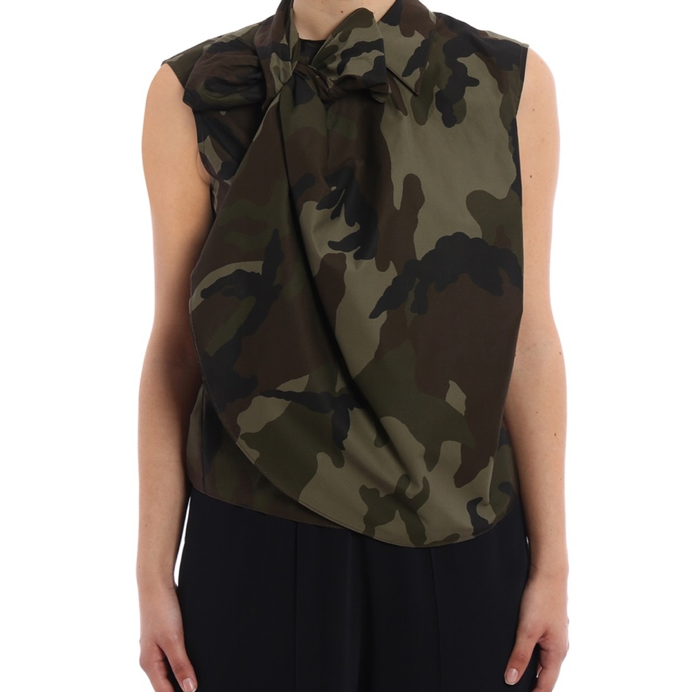 Mm6 Maison Margiela Camouflage Sleeveless Wrap Top with Bow - Size 44 IT - Picture 2 of 15